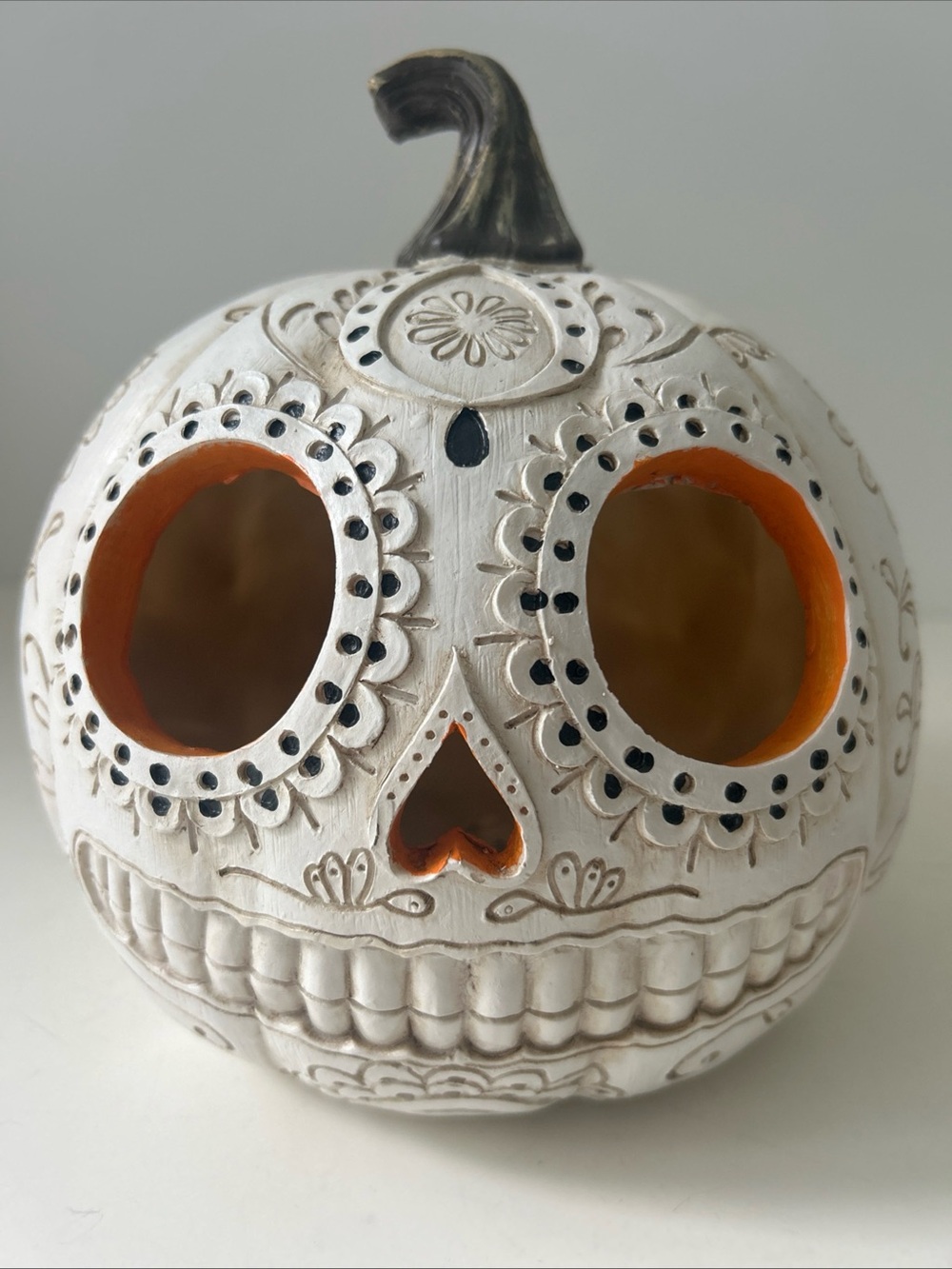 Martha Stewart White and Orange Decorative Sugar Skull Pumpkin Jack O’ Lantern